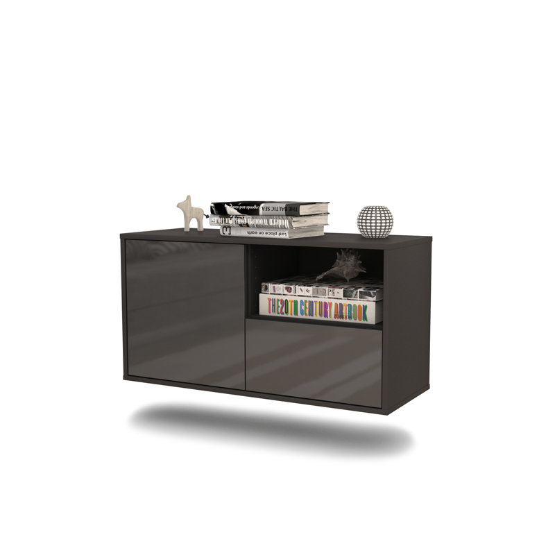 Pomroy Unfinished Floating TV Stand, High Gloss Grey