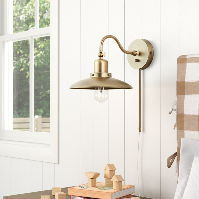 Plug-in Swing Arm Sconce, Aged Brass
