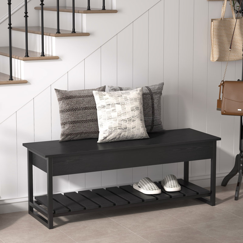 47" Lift Top Storage Bench with Shelf, Black