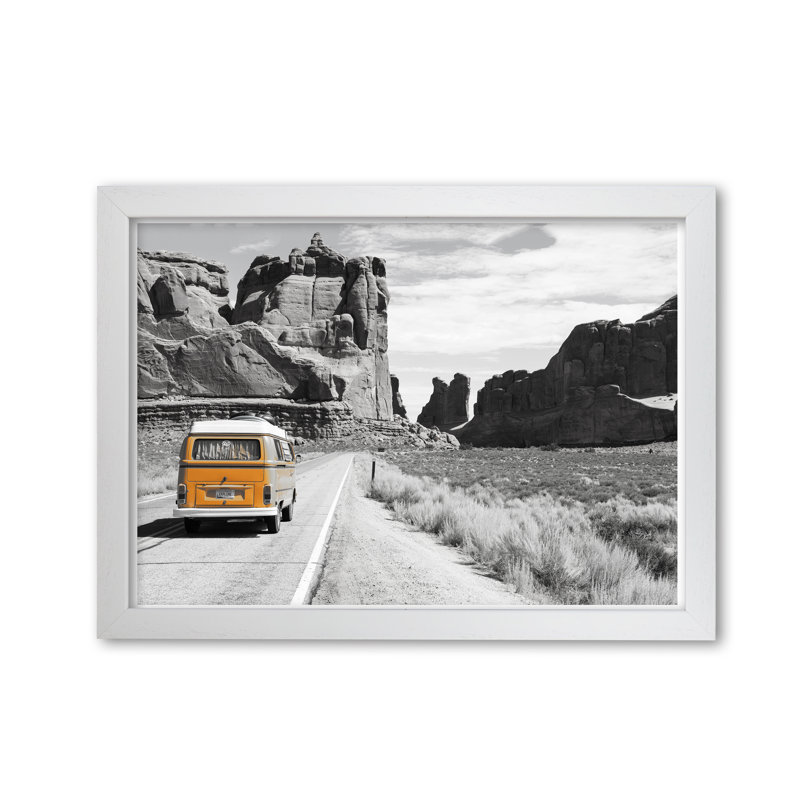 Orange Camper Van - Print, White Grain Frame, 42 cm H x 30 cm W x 5 cm D