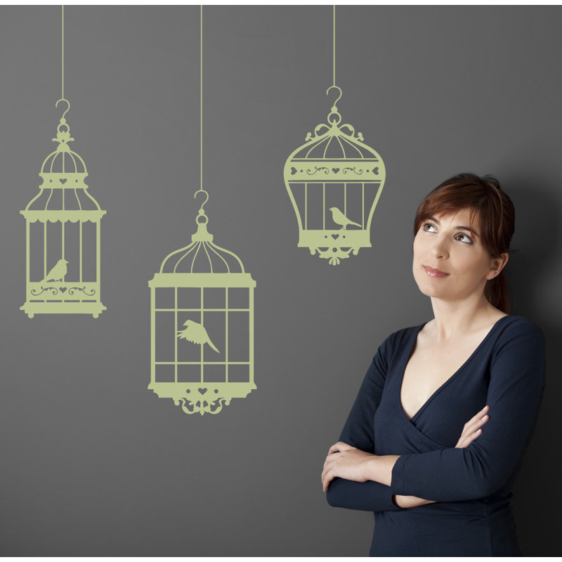 Adhésif décoratif jolies cages à oiseaux, H 48 po x l 37 po x P 0,01 po, Céladon