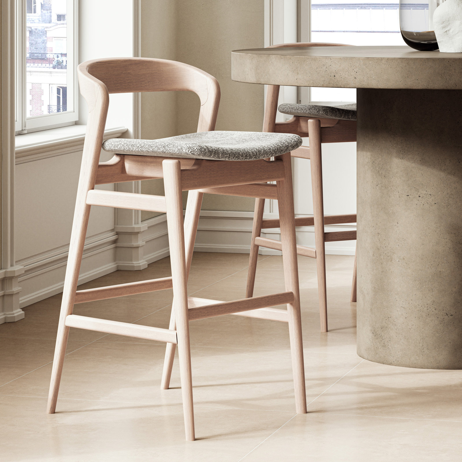 Anela Bar and Counter Stool, Crafted Glaze Performance Boucle, Counter Stool (25.25" Seat Height)