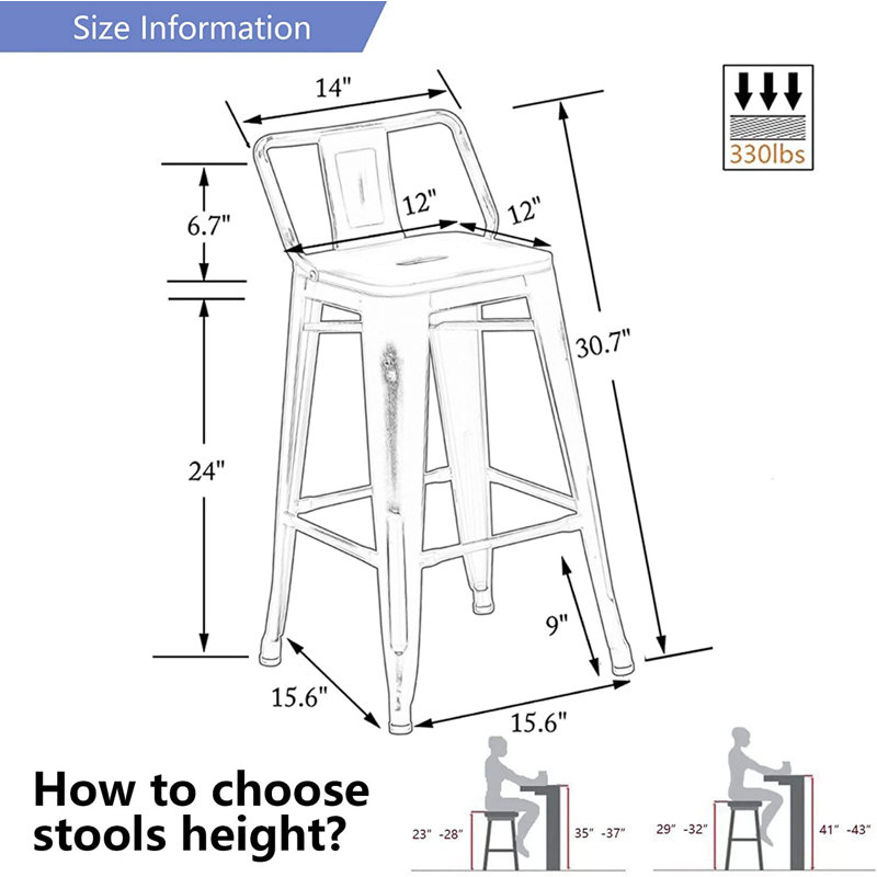 Tabouret de bar et de comptoir Crosland, Tabouret de comptoir (siège d'une hauteur de 24 p, Blanc