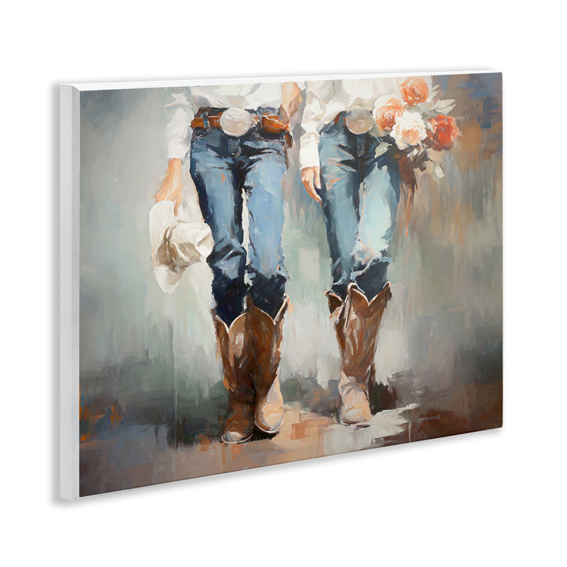 «Floral Cowgirl pair», art mural sur bois par Ramona Murdock