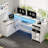 White Computer Desk With Drawers, 61.02'' Home Office Desk With Storage Shelves And File Drawer, L Shaped Gaming Desk Withmonitor Shelf And LED Lights