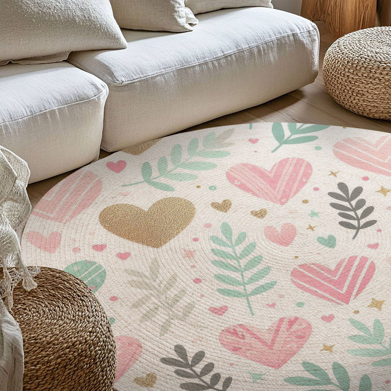 Tapis tressé Soft Heart Pop, Rond 5 pi
