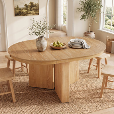 Modern Farmhouse Extendable Oval Dining Table with Pedestal Base