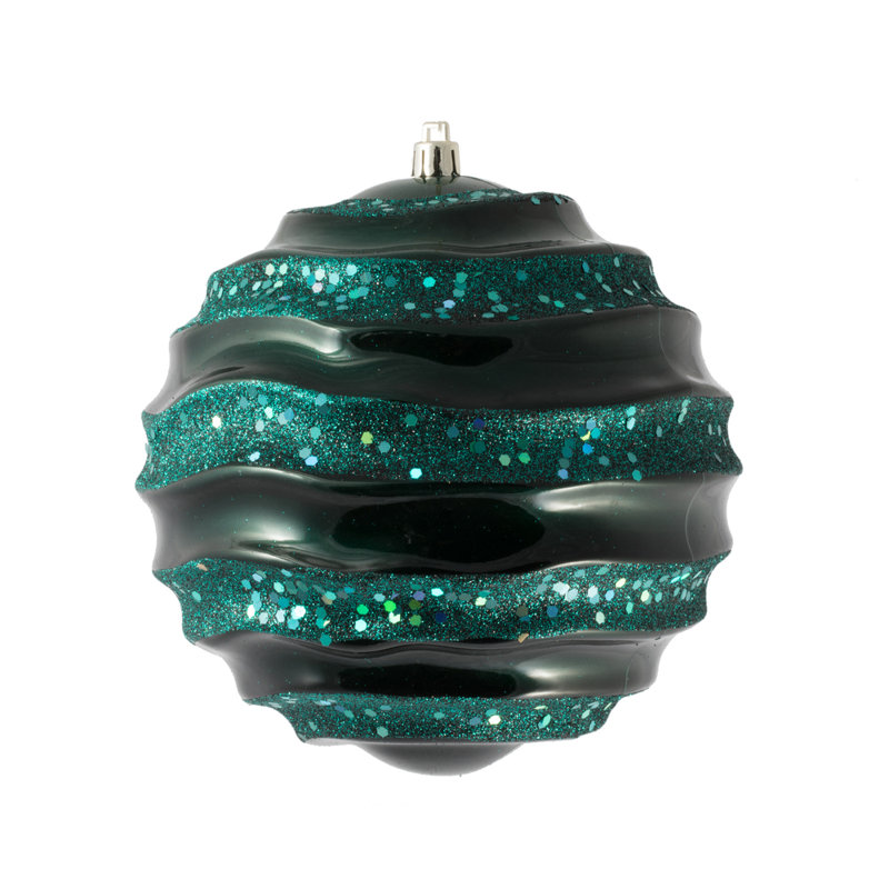 Ornement de Noël boule ondulée, H 6 po x l 6 po x P 6 po, Bleu mer
