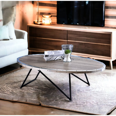 Table basse en chêne et métal vieilli gris, largeur 46 po, plateau à poids limité de 70 lb, table en bois de 20 lb et plateau en chêne noir, capacité supérieure