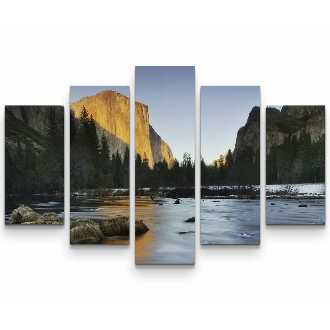 5-tlg. Leinwandbilder-Set See mit Steilwand im Yosemite-Nationalpark