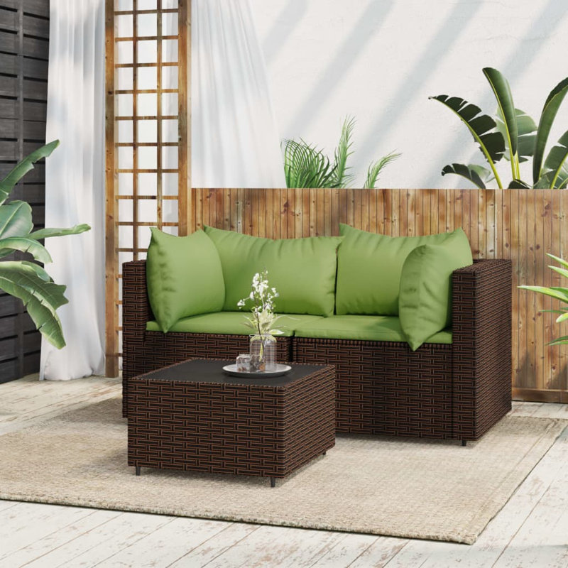 Malalai 2 - Person Patio Conversation Set with Cushions, Brown, Green