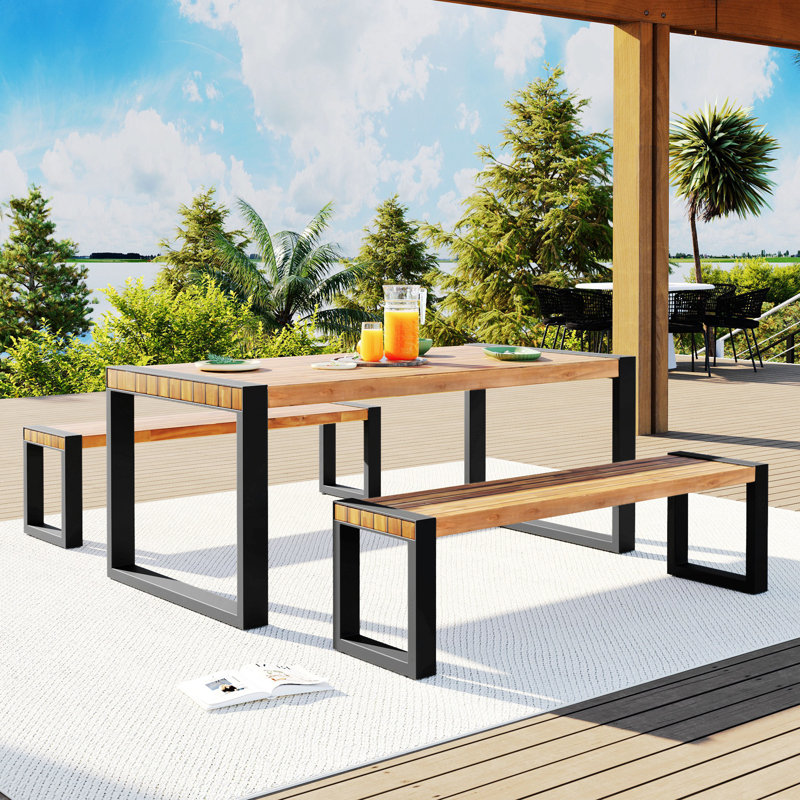 Ensemble de salle à manger d'extérieur 3 pièces avec 2 bancs et ensemble de salle à manger de patio