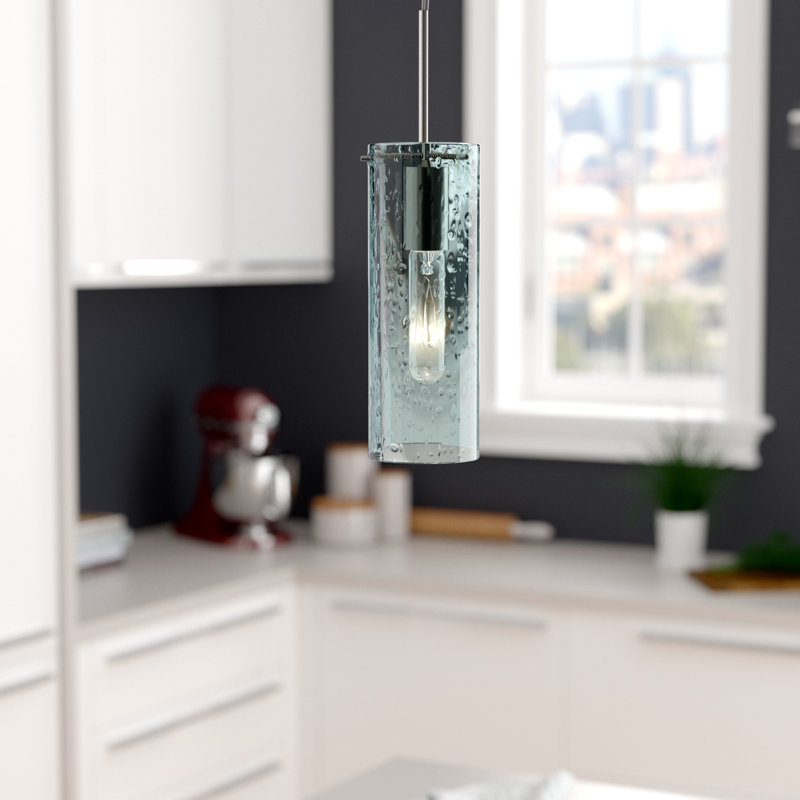 Cattalina 1 - Light Single Pendant, Satin Nickel, 10" H x 3.5" W x 3.5" D, Blue