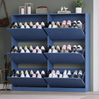 Six-Tier Ultra-Thin Flip-Top Shoe Cabinet with Anti-Tip Mechanism Modern Entryway Storage Cabinet