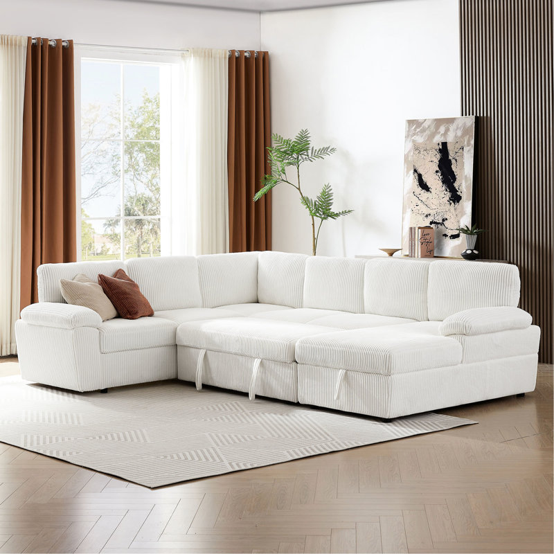 Canapé modulaire modulaire pour appartement - Canapé convertible en velours côtelé à assise profonde, Face à la droite