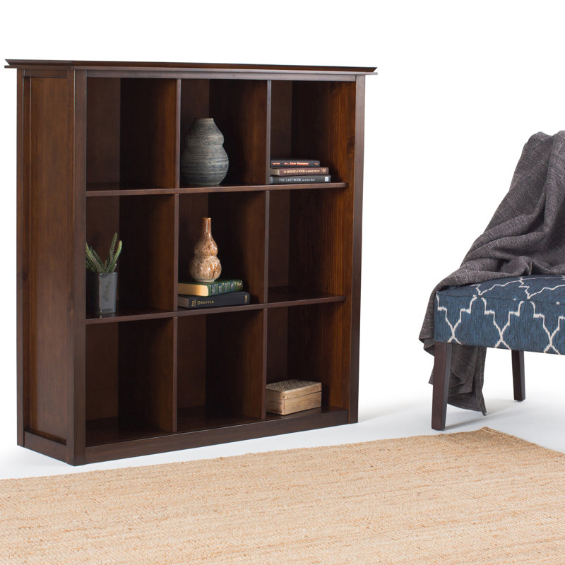 Artisan 45"H Solid Wood Transitional 9-Cube Bookcase with Fixed Shelves and Tapered Legs, Russet Brown