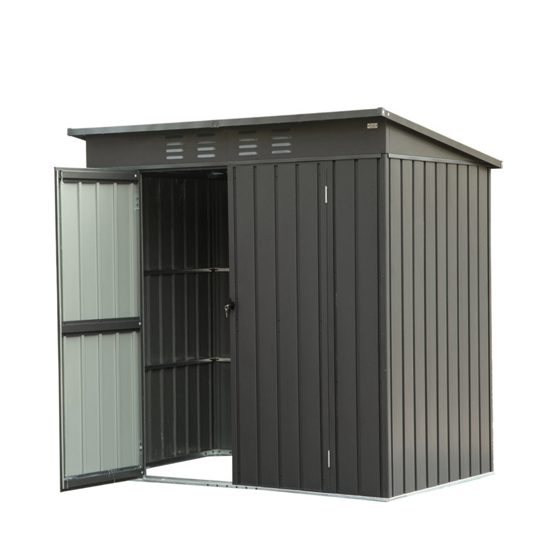 Backyard Storage Shed With Sloping Roof Galvanized Steel Frame Outdoor Garden Shed Metal Utility Tool Storage Room With Latches And Lockable Door For Balcony (5X3ft)
