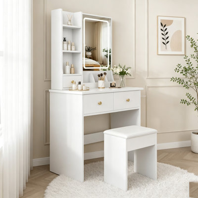 Bureau de coiffeuse moderne avec éclairage DEL, prise de courant et rangement