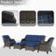 Ensemble de conversation modulaire d'extérieur brun 5 pièces avec coussins bleus et repose-pieds-26312685