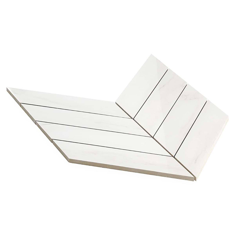 Dreamstone 2X8 Chevron Polished Porcelain Mosaic, Dolomite Snow