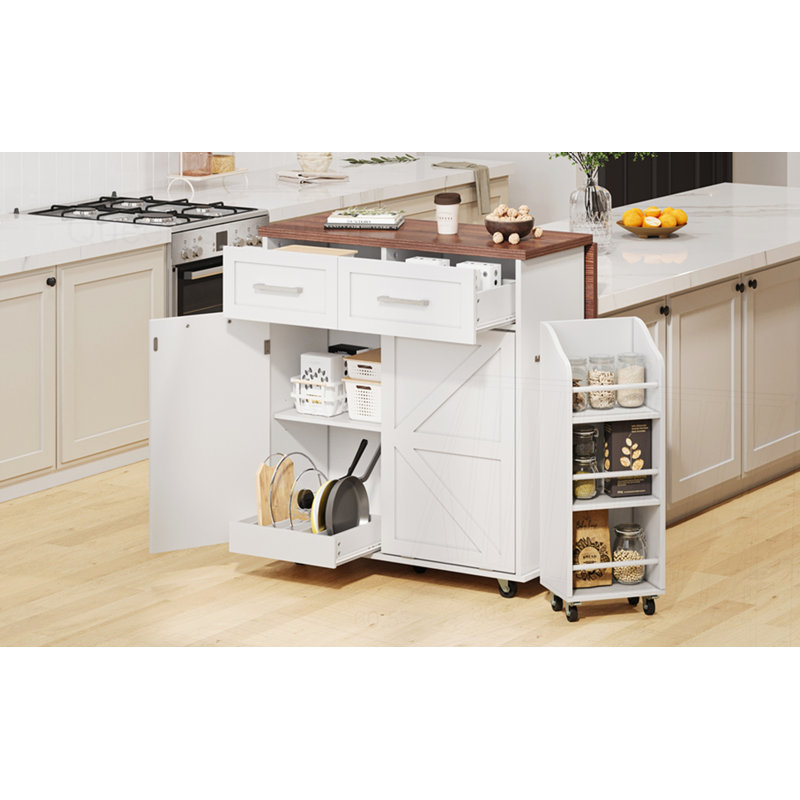 47.2" Farmhouse Kitchen Island with Drop Leaf, White