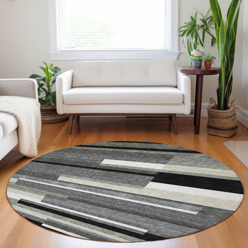 Tapis noir Prisco lavable à la machine de qualité supérieure, Rond 8 pi
