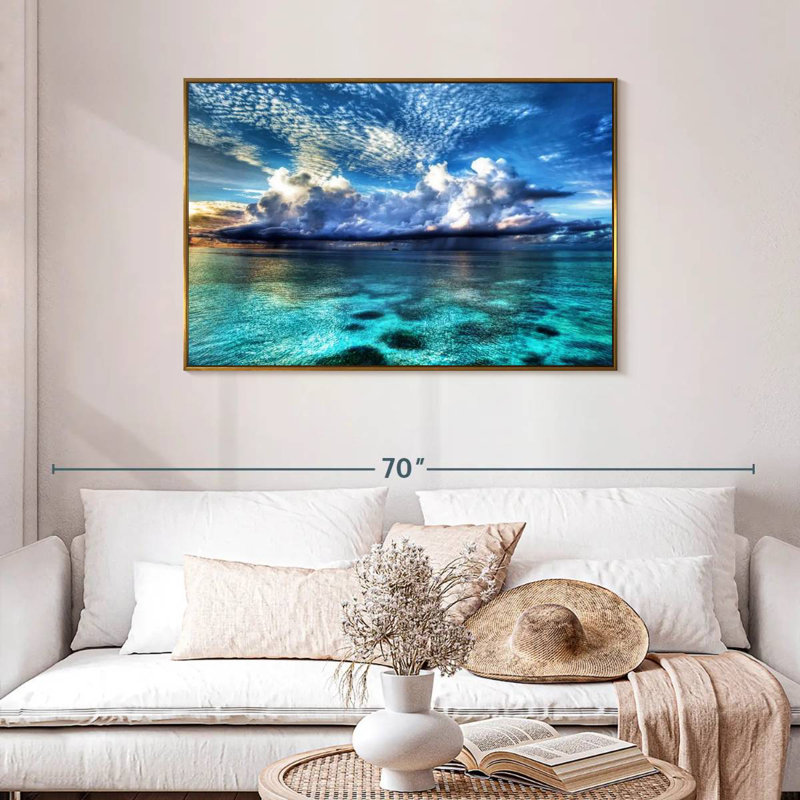 Vue sur l'océan Cozumel, Cadre flottant doré, 43 po x 29 po