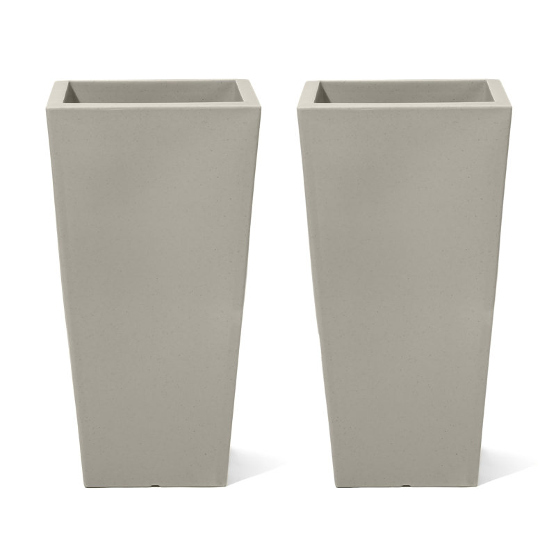 Step2 Tremont Square Tall Tapered Plastic Outdoor Planter, Concrete, 1