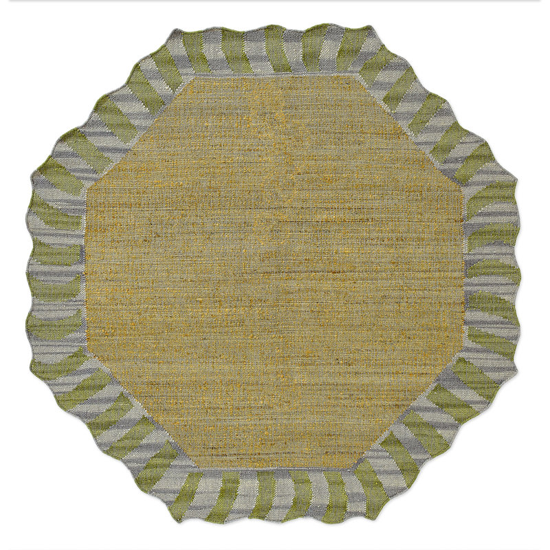 Jute Scalloped Purple and Green Rug, Octagon 6' x 6'