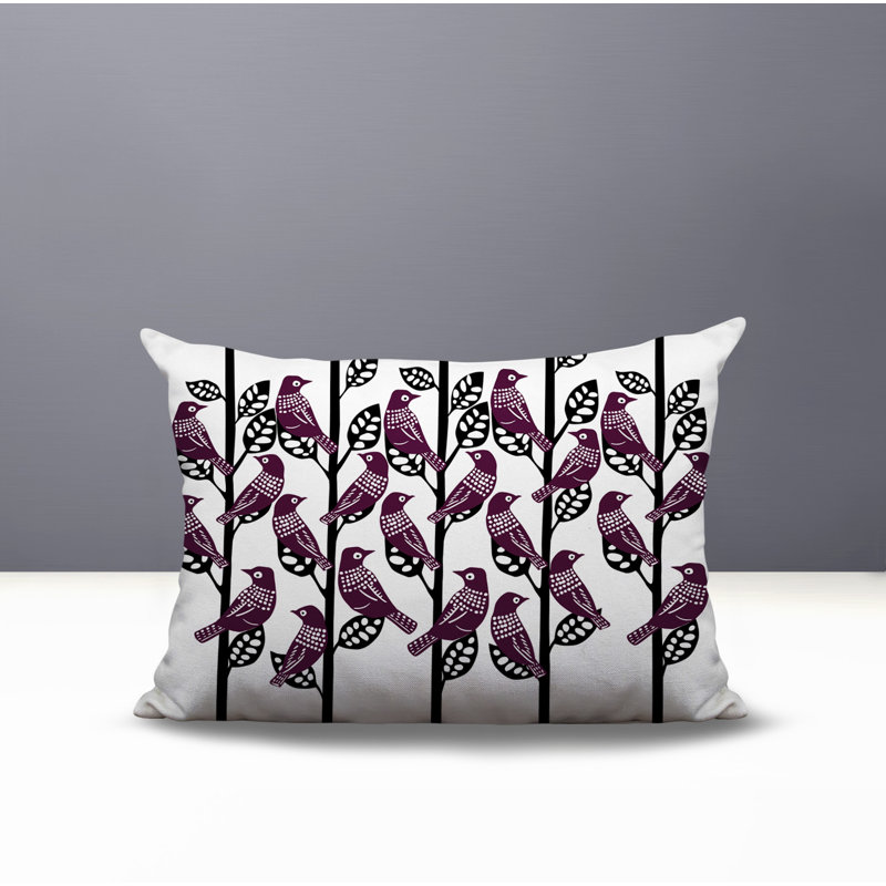 Oreiller rectangulaire intérieur / extérieur Tanza Bird, Rectangle H 14 po x l 20 po, Mauve