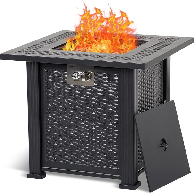 Table de foyer d'extérieur au propane 44 po 50 000 BTU - foyer d'extérieur au gaz avec couvercle, portes doubles, pierres de cristal de verre, housse imperméable pour patio, terrasse, cour arrière
