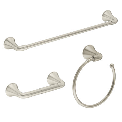 Ensemble de quincaillerie de salle de bain 3 pièces Elm avec porte-papier hygiénique, barre à serviettes 18 po et anneau à serviette