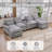 127'' Sectional Couches For Living Room,U Shaped Cloud Couch Sectionals With Console Bluetooth Speaker For Living Room-Gray-894172054