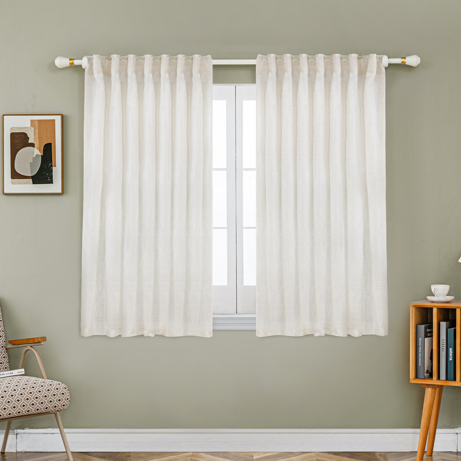 Toyoko Semi-Sheer Linen Blend Curtain Set, 52" W x 45" L, Natural