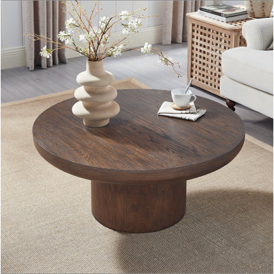 Table basse ronde de 35,98 pouces avec pieds cylindriques, table de table en placage de bois, table d'appoint de canapé arrondie pour le bureau du salon