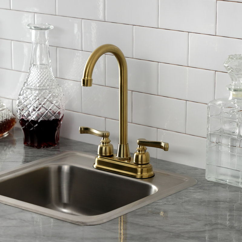 Kingston Brass Royale Two-Handle 2-Hole Deck Mount Bar Faucet, Brushed Brass