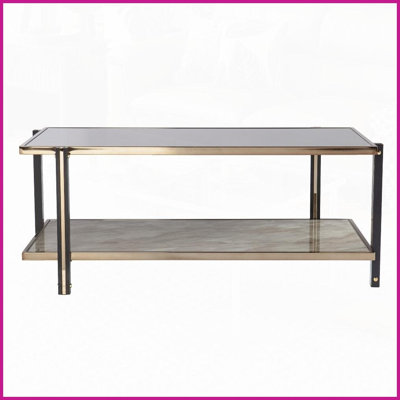 Table basse à miroir avec cadre champagne - Rangement peu encombrant pour le salon, élégance élégante