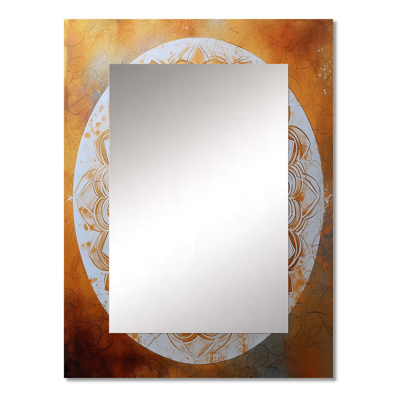 White And Gold Mandala IV - Boho Mandala Unique Wall Mirror, Traditional Mirror, Printed Metal Art, 32" x 24"