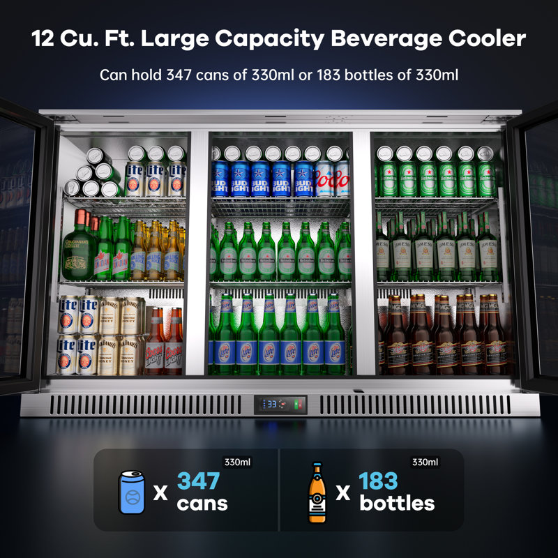 Coolski Beverage Refrigerator With 3 Doors, Commercial Back Bar Cooler For Beer Soda Wine, Counter Height Undercounter Display Fridge For Bar/home, Stainless Steel/led Lighting/etl Nsf Approved