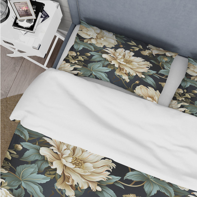 Ensemble de housse de couette victorienne en damas vert et blanc, Housse de couette pour très grand lit et 2 très