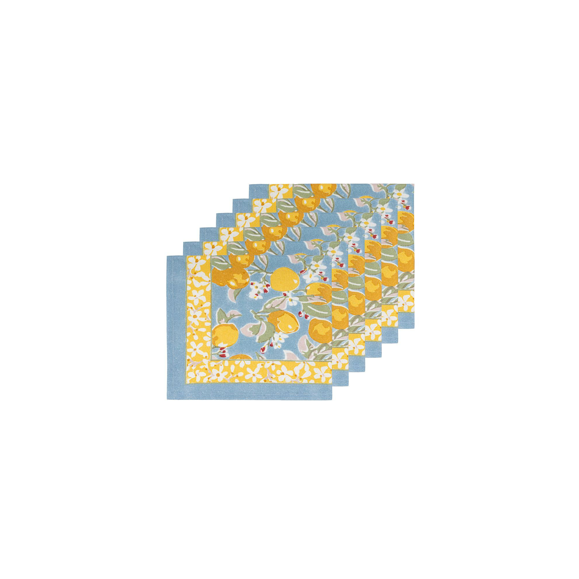 Citron Linen Floral Square Napkin, Blue/Yellow