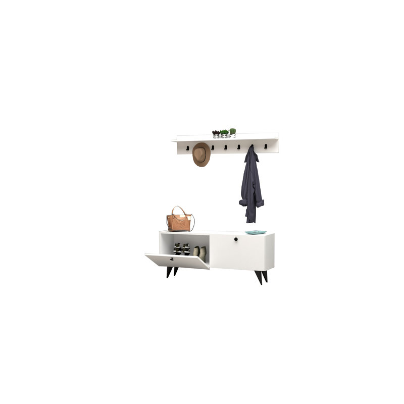 Adhelin Hall Tree with Bench and Shoe Storage, White