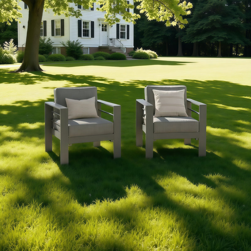 Ensemble de 2 fauteuils de patio en aluminium toutes saisons avec coussins épais, Gris