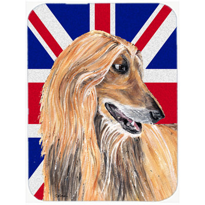 Hound à afghan avec panneau de coupe en verre à drapeau anglais britannique caroline Union Jack