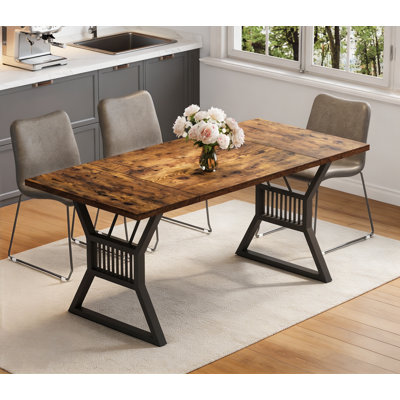 Farmhouse Rectangular Dining Table – Seats 4-6 People – Heavy Duty Wood Top & Metal Legs – Rustic Kitchen & Dining Room Table for Home, Living Room, or Kitchen