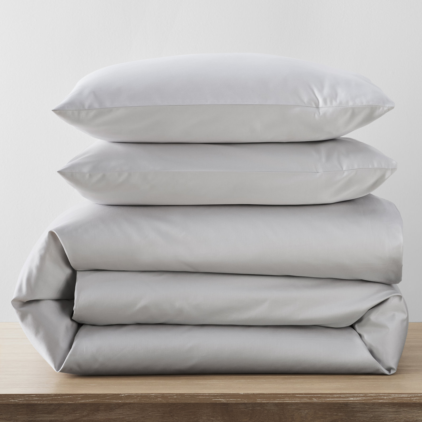 Danfield Cotton Sateen Duvet Cover Set, Soft Gray, King / Cal King Duvet Cover + 2 Pillow Shams