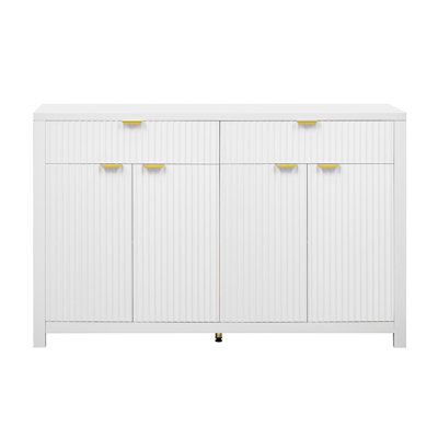 Modern 55.1'' Sideboard Buffet Cabinet with 2 Drawers & 4 Doors, Adjustable Shelves, Wave-Pattern Design, Aluminum Handles, Painted MDF, Scandinavian Storage for Dining Room, Living Room