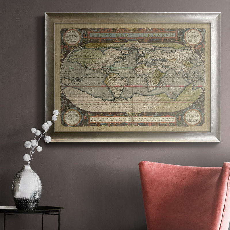 " Embellished Antique World Map ", 16" H x 20" W x 2.5" D