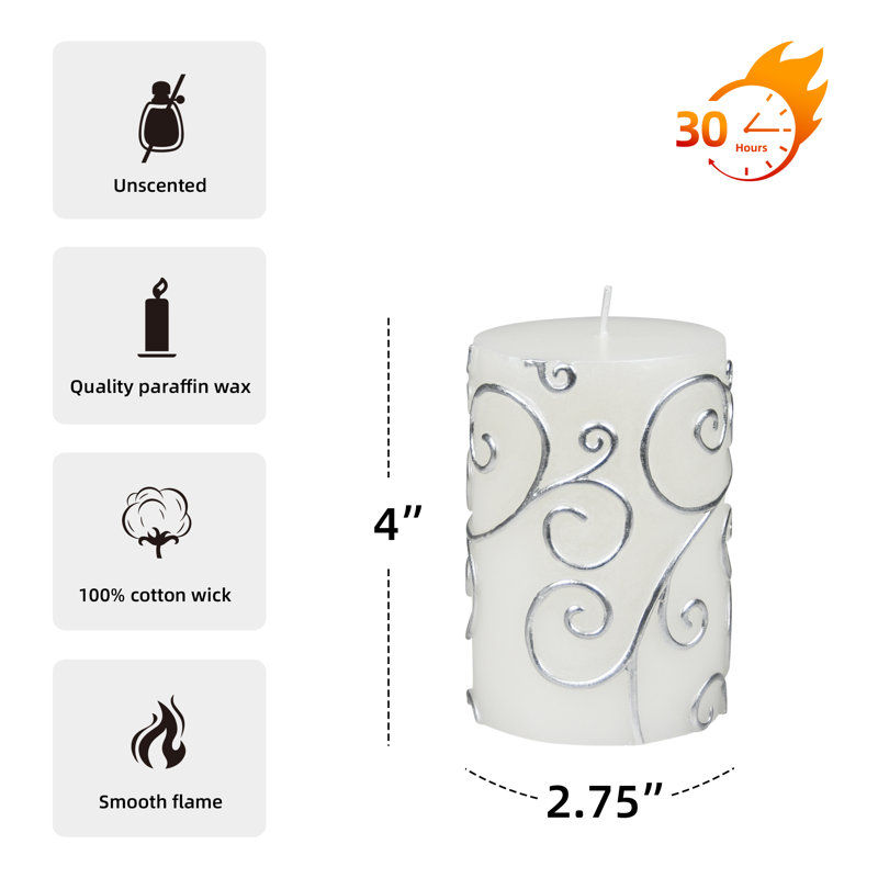 Unscented Pillar Candle, 4" H x 3" Diameter, White, 1 Candle