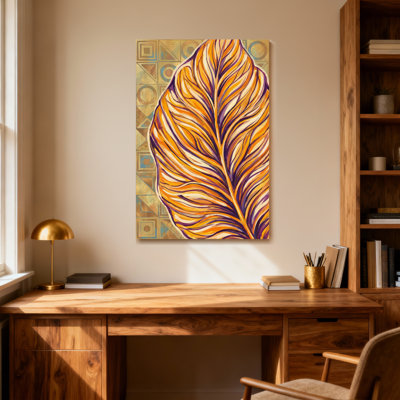 Plants & Flowers Golden Leaf With Purple Veins Pattern